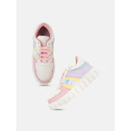 DressBerry Women White & Pink Colourblocked Lightweight Sneakers