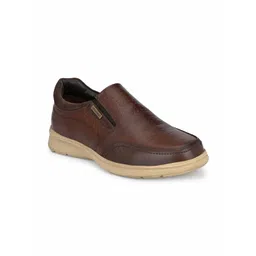MONDAIN Men Brown Leather Slip-On Sneakers