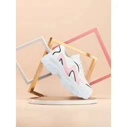 VENDOZ Women White & Pink Colourblocked Sneakers