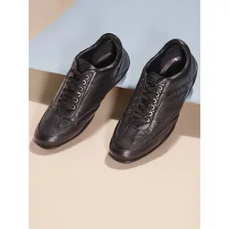 Red Chief Men Black Perforations Leather Sneakers