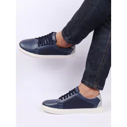 FAUSTO Men Navy Blue Textured PU Sneakers