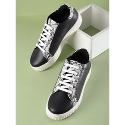 Mast & Harbour Women Snake Skin Printed Round-Toe Sneakers with Perforated Detail