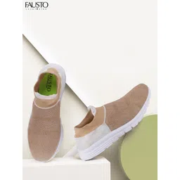 FAUSTO Women Beige & White Mesh Walking Shoes