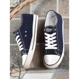Roadster Men Blue & White Colourblocked Textile Sneakers