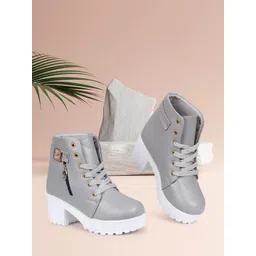 TWIN TOES Grey Block Heeled Boots