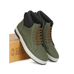SHOZANIA Men Mid Top Textured Lightweight Leather Sneakers