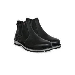 HX London Men Leather Round Toe Mid Top Chelsea Boots