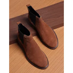 EZOK Men Camel Brown Leather Chelsea Boots