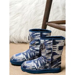 Saint G Women Blue Hand Embroidered Italian Fabric Snug Boots