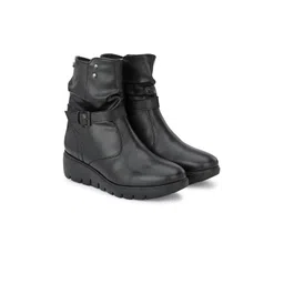 Delize Women Black Solid Vegan Leather Regular Boots