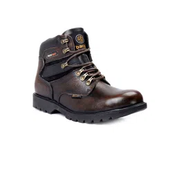 bacca bucci Men Brown Solid Leather High-Top Flat Boots