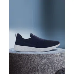 Liberty Men Navy Blue PU and Canvas Mid-Top Walking Shoes