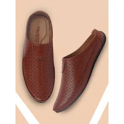 FAUSTO Men Tan Perforations Slip-On Sneakers