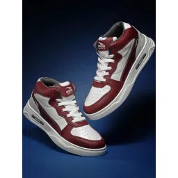 Asian Men's White & Red Ankle High Sneakers