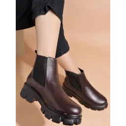 Shoetopia Women's Brown Chelsea Boots