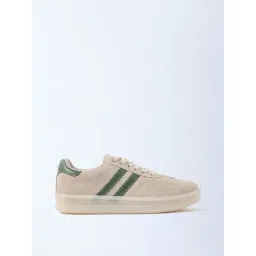 LUNA BLU by Westside Beige Striped Suede Lace-Up Leather Sneakers