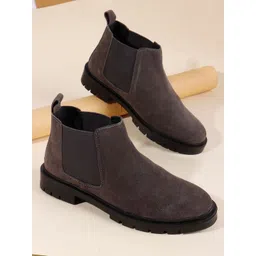 Carlton London Women Leather Round Toe Block Heel Chelsea Boots