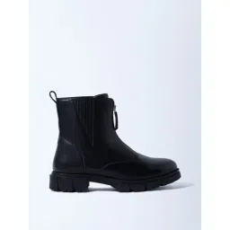 LUNA BLU by Westside Black Zipper Detail Leather Boots