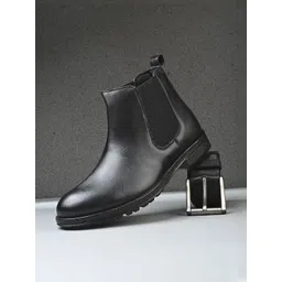 Roadster Men Black Solid Leather Chelsea Boots