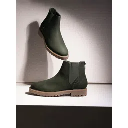 RARE RABBIT Men Gum Pro Green Chelsea Boots