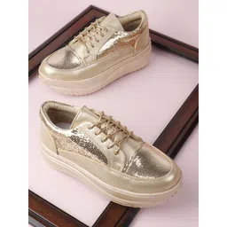VENDOZ Women Embellished Lightweight Metallic Sneakers