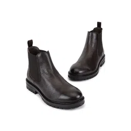 Woods Men Textured Round Toe Mid-Top Leather Regular Boots