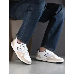 Roadster Men White & Blue Colourblocked PU Smart Casual Sneakers