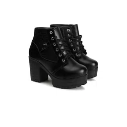 FRANINO PARIS Round Toe Lace Up Chunky Block Heeled Boots