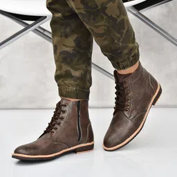 Men's Casual Outdoor High Top Lace Up Boots, Comfortable Hiking and Trekking Boots For Men