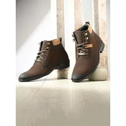 Vellinto Men Lace-Ups Block-Heeled Biker Boots