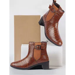 FAUSTO Women Textured Mid-Top Chelsea Boots