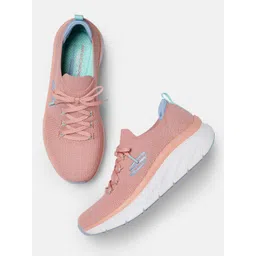 Skechers Women Pink Woven Design D'Lux Walker-Refreshing Mood Sneakers