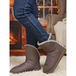 Carlton London Women Mid-Calf Winter Boots With Buckle Details