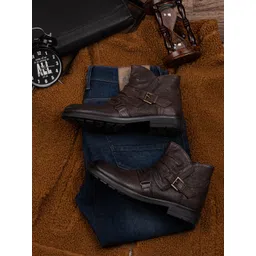 Delize Men Brown Solid Leather Ankle Desert Boots