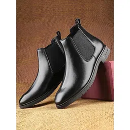 Layasa Men Round Toe Slip-On Block-Heeled Chelsea Boots
