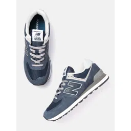 New Balance Men 574 Navy Blue Woven Design Sneakers