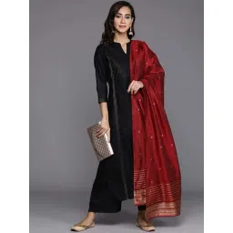 Libas Black Cotton Striped Kurta Palazzo Set With Dupatta