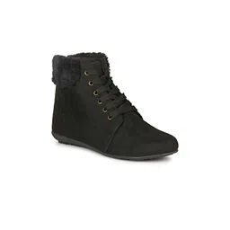 Ishransh Women Latest Trendy Round-Toe Flat Winter Boots