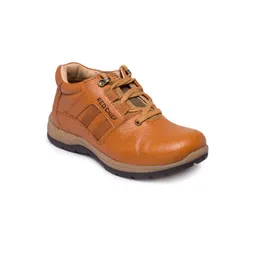 Red Chief Men Tan Brown Solid Leather Mid-Top Sneakers