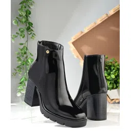 EL PASO Women Black Patent Faux Leather Casual Chelsea Boots Boots For Women