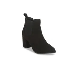 Truffle Collection Women Black Solid Suede Heeled Boots