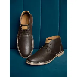 LOUIS STITCH Men Mid Top Leather Block-Heeled Desert Boots