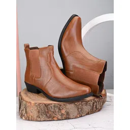 Roadster Men Tan Cowboy Mid-Top Slip-On Chelsea Boots