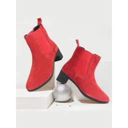 FAUSTO Women Block-Heeled Mid-Top Chelsea Boots