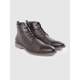 Carlton London Men Coffee Brown Textured Mid-Top Boots