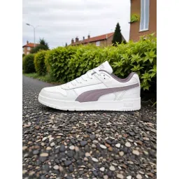Puma Men's White, Silver Mist & Plum Jam Court Shatter Low Sneakers