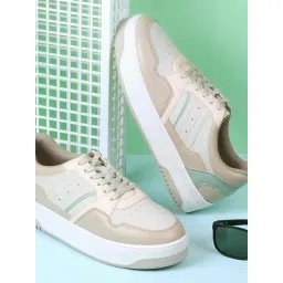 Mochi Women's Beige Ankle High Sneakers