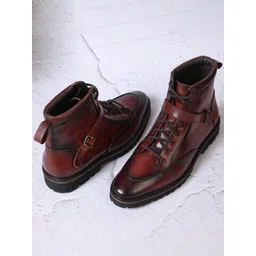 MILLE DOLLARI Men Leather Lace-Ups Chunky Boots