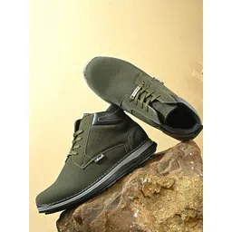 Vellinto Men Round Toe Mid-Top Lace-Ups Casual Regular Boots