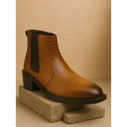 Bxxy Men Height Increasing Block Heeled Textured Formal Chelsea Boots